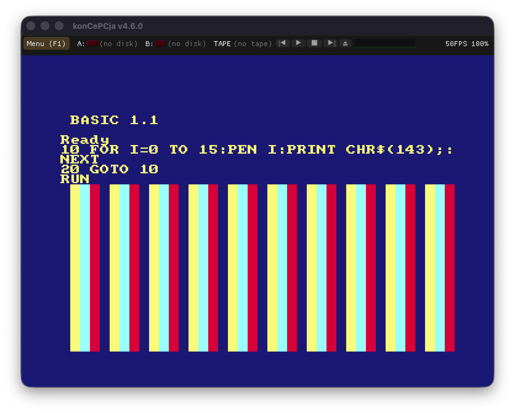 konCePCja running a BASIC colour demo